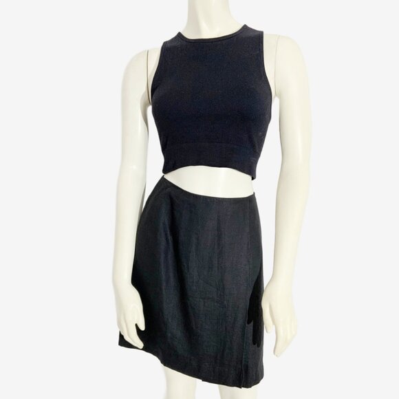 Vintage Black Linen Wrap Skirt by Holt Renfrew / size Small - Picture 6 of 8